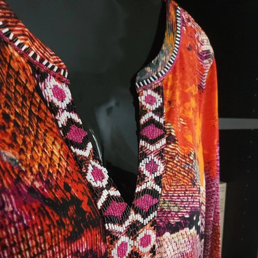 HALE BOB Lulie Jersey Dress Small Animal Print Mixed Media Red Orange NWT $238 - Picture 3 of 10